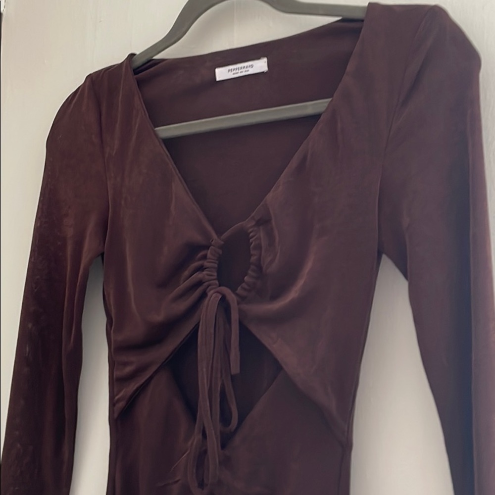 brown pepper mayo cut out dress